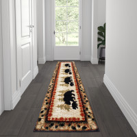 Flash Furniture KP-RGB3940-27-BN-GG Ursus Collection 2' x 7' Rustic Lodge Wandering Black Bear and Cub Area Rug with Jute Backing